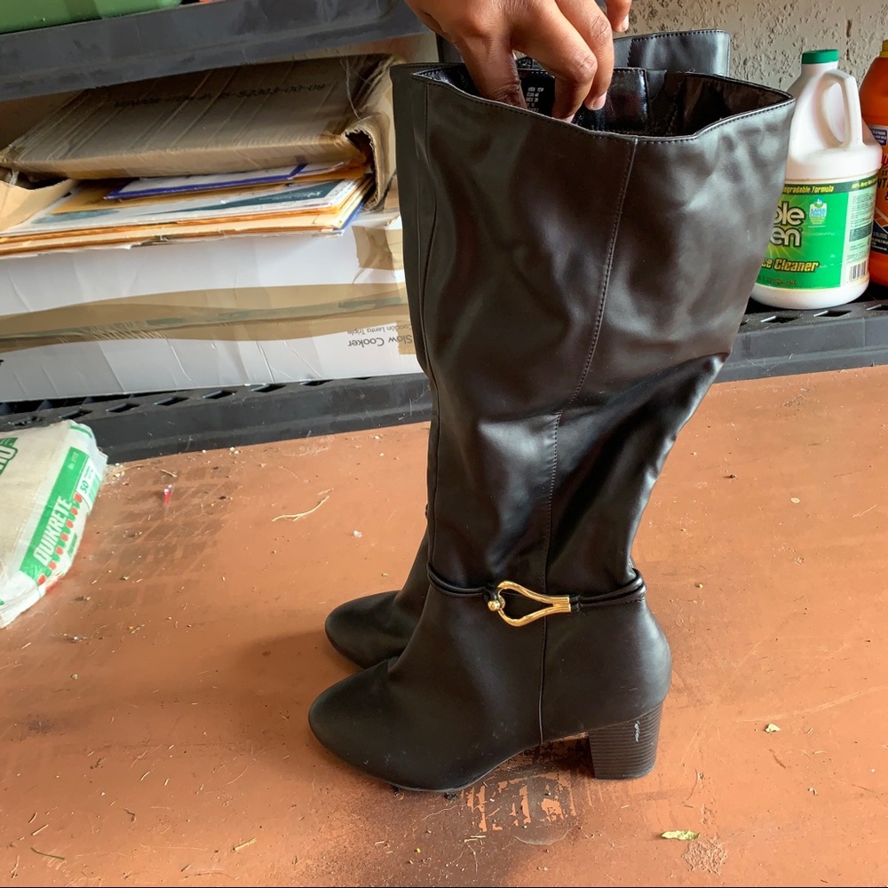 Dexflex Comfort Women’s Tall Black Faux Leather Boots 12W Western Dressy